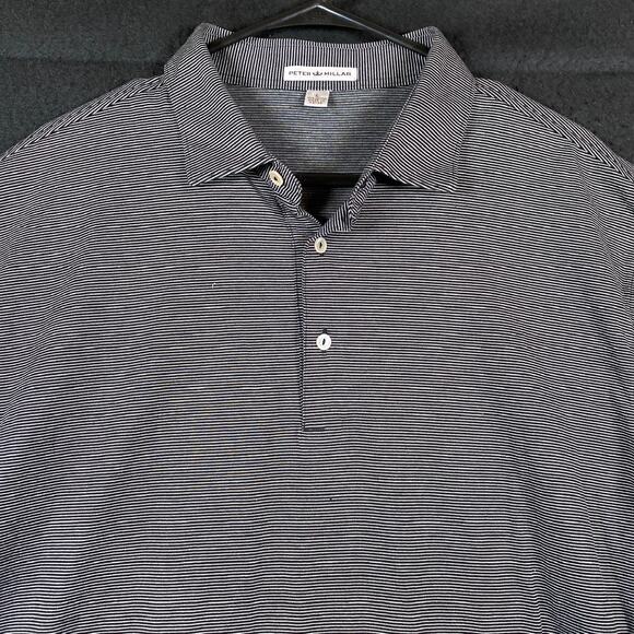 Peter Millar Mens Shirt Black White Stripe Short Sleeve Polo 100% Cotton Large - Picture 2 of 11
